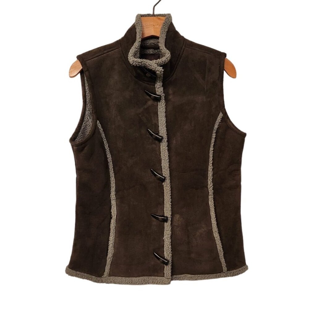 Cotton Ginny Vest Faux Suede Womens Small Faux Sherpa Lining Unique Buttons Boho